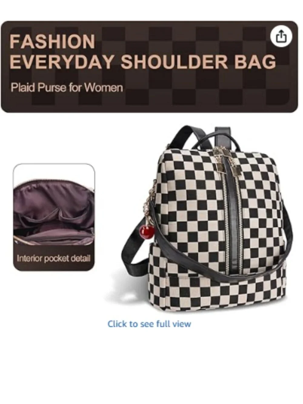 Checkered Backpack Purse for Women,Plaid Back Pack Handbag,Fashion Everyday